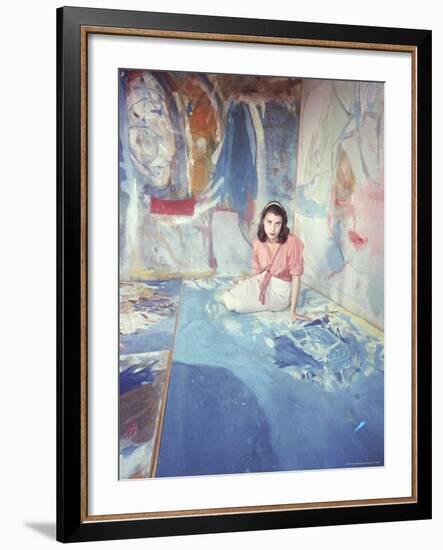 Painter Helen Frankenthaler Sitting Amidst Her Art in Her Studio-Gordon Parks-Framed Premium Photographic Print