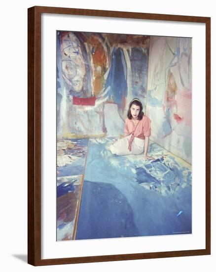 Painter Helen Frankenthaler Sitting Amidst Her Art in Her Studio-Gordon Parks-Framed Premium Photographic Print