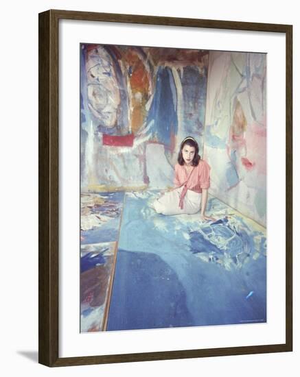 Painter Helen Frankenthaler Sitting Amidst Her Art in Her Studio-Gordon Parks-Framed Premium Photographic Print