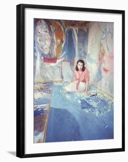 Painter Helen Frankenthaler Sitting Amidst Her Art in Her Studio-Gordon Parks-Framed Premium Photographic Print