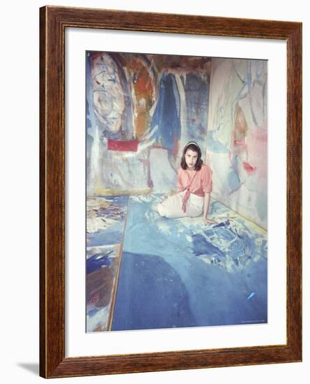 Painter Helen Frankenthaler Sitting Amidst Her Art in Her Studio-Gordon Parks-Framed Premium Photographic Print