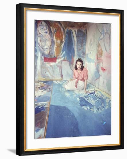 Painter Helen Frankenthaler Sitting Amidst Her Art in Her Studio-Gordon Parks-Framed Premium Photographic Print