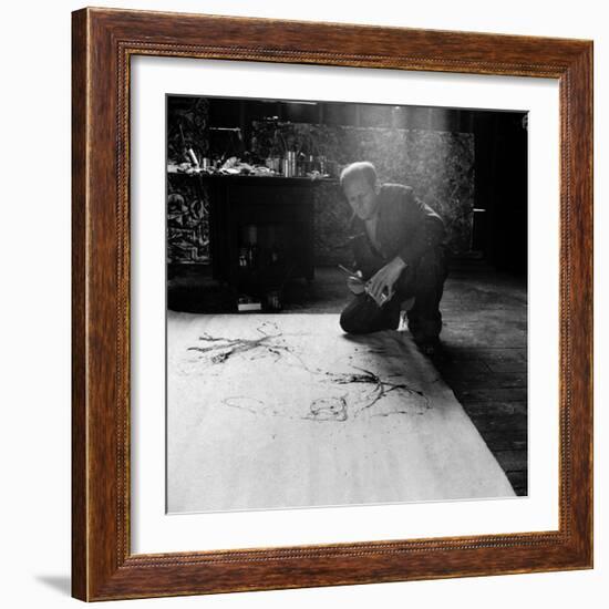 Painter Jackson Pollack Working on a Canvas-Martha Holmes-Framed Premium Photographic Print