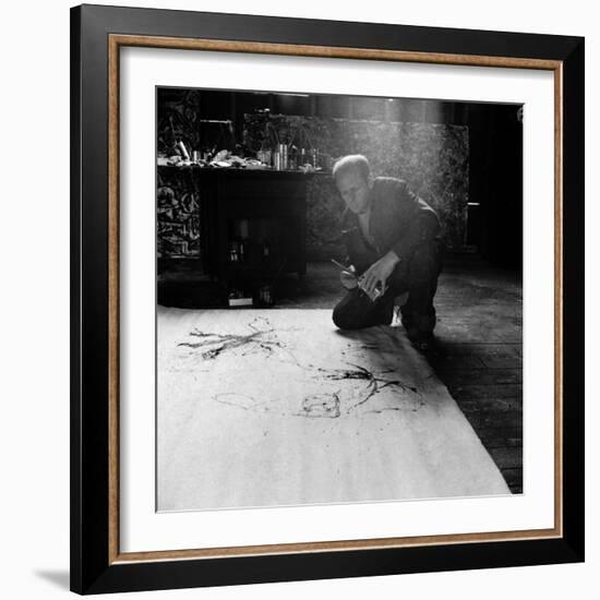 Painter Jackson Pollack Working on a Canvas-Martha Holmes-Framed Premium Photographic Print