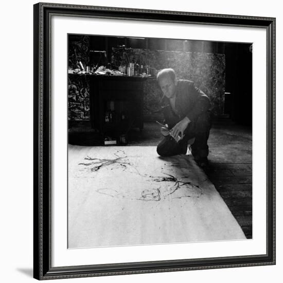 Painter Jackson Pollack Working on a Canvas-Martha Holmes-Framed Premium Photographic Print