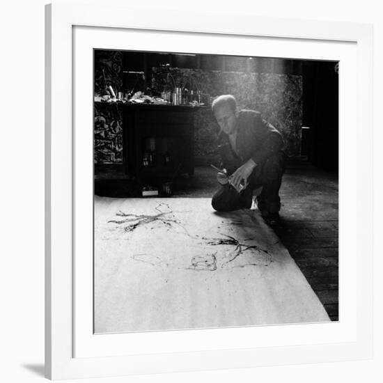 Painter Jackson Pollack Working on a Canvas-Martha Holmes-Framed Premium Photographic Print