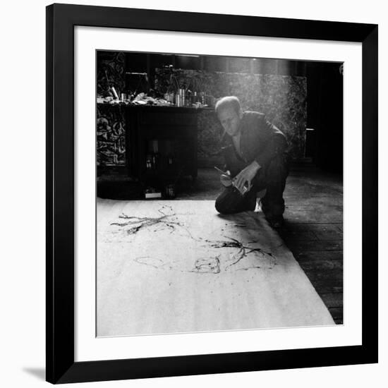 Painter Jackson Pollack Working on a Canvas-Martha Holmes-Framed Premium Photographic Print