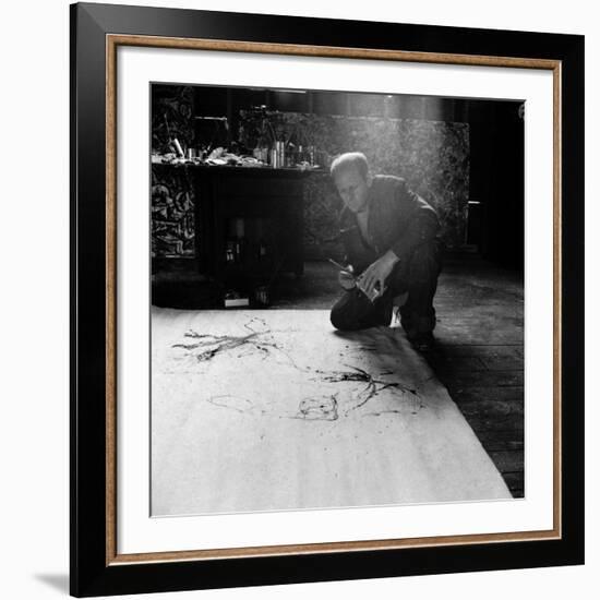 Painter Jackson Pollack Working on a Canvas-Martha Holmes-Framed Premium Photographic Print