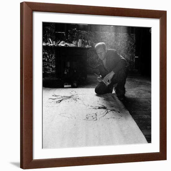 Painter Jackson Pollack Working on a Canvas-Martha Holmes-Framed Premium Photographic Print