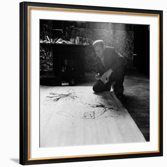 Painter Jackson Pollack Working on a Canvas-Martha Holmes-Framed Premium Photographic Print