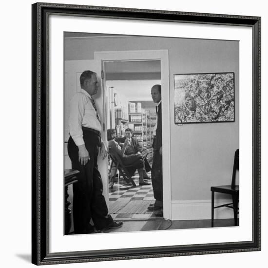 Painter Jackson Pollock Standing in Doorway Near One of His Paintings-Martha Holmes-Framed Premium Photographic Print