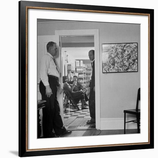 Painter Jackson Pollock Standing in Doorway Near One of His Paintings-Martha Holmes-Framed Premium Photographic Print