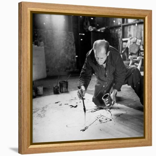 Painter Jackson Pollock Working in His Long Island Studio Adjacent to His Home-Martha Holmes-Framed Premier Image Canvas