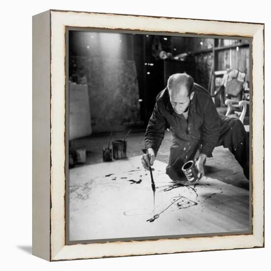 Painter Jackson Pollock Working in His Long Island Studio Adjacent to His Home-Martha Holmes-Framed Premier Image Canvas