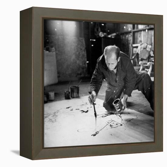 Painter Jackson Pollock Working in His Long Island Studio Adjacent to His Home-Martha Holmes-Framed Premier Image Canvas