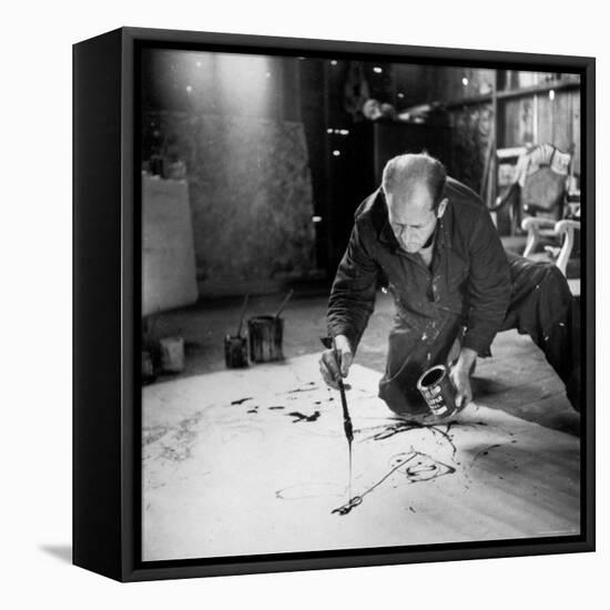 Painter Jackson Pollock Working in His Long Island Studio Adjacent to His Home-Martha Holmes-Framed Premier Image Canvas