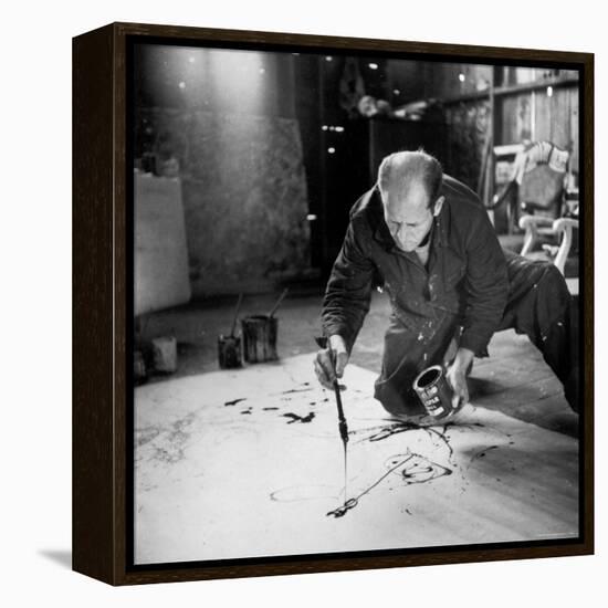 Painter Jackson Pollock Working in His Long Island Studio Adjacent to His Home-Martha Holmes-Framed Premier Image Canvas