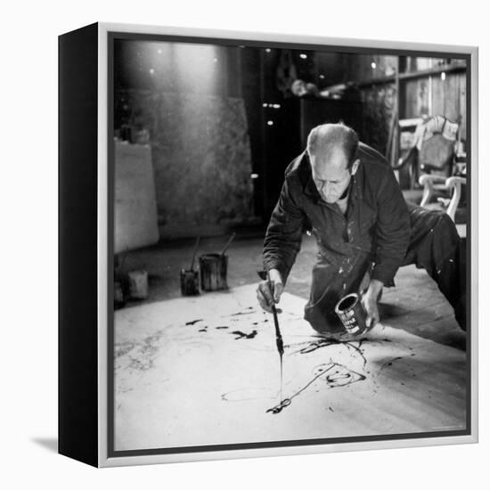 Painter Jackson Pollock Working in His Long Island Studio Adjacent to His Home-Martha Holmes-Framed Premier Image Canvas