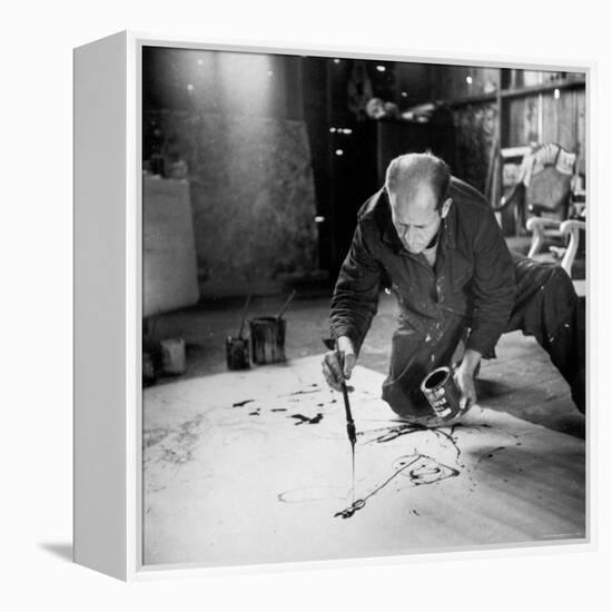 Painter Jackson Pollock Working in His Long Island Studio Adjacent to His Home-Martha Holmes-Framed Premier Image Canvas