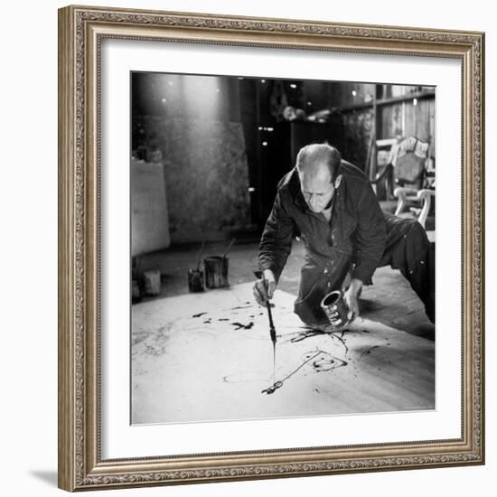 Painter Jackson Pollock Working in His Long Island Studio Adjacent to His Home-Martha Holmes-Framed Premium Photographic Print