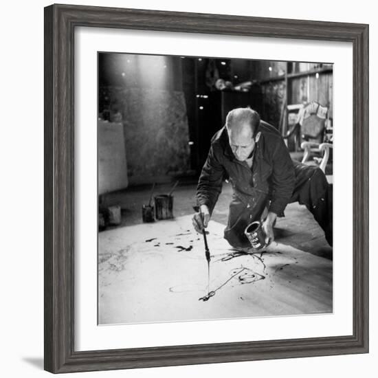 Painter Jackson Pollock Working in His Long Island Studio Adjacent to His Home-Martha Holmes-Framed Premium Photographic Print