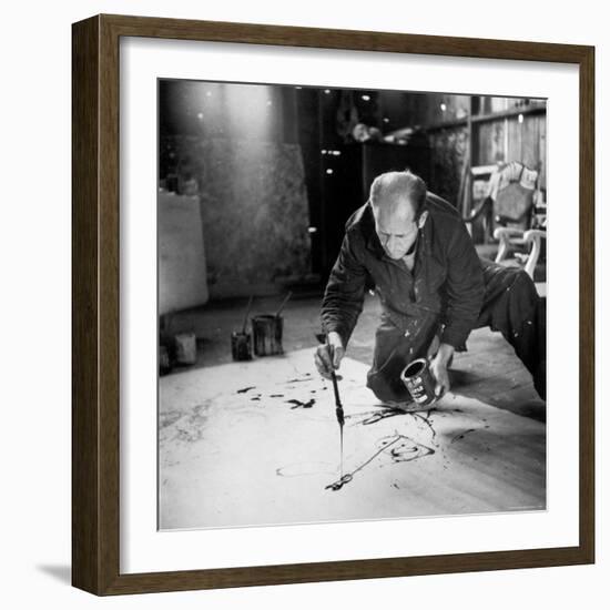 Painter Jackson Pollock Working in His Long Island Studio Adjacent to His Home-Martha Holmes-Framed Premium Photographic Print