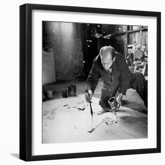 Painter Jackson Pollock Working in His Long Island Studio Adjacent to His Home-Martha Holmes-Framed Premium Photographic Print