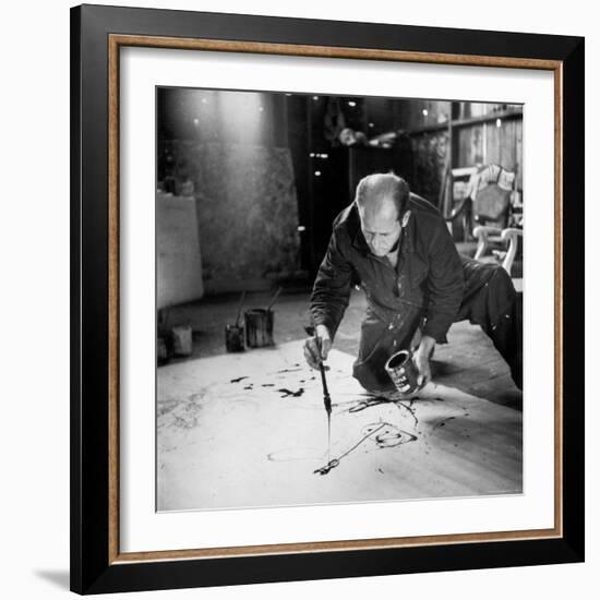 Painter Jackson Pollock Working in His Long Island Studio Adjacent to His Home-Martha Holmes-Framed Premium Photographic Print