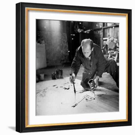 Painter Jackson Pollock Working in His Long Island Studio Adjacent to His Home-Martha Holmes-Framed Premium Photographic Print