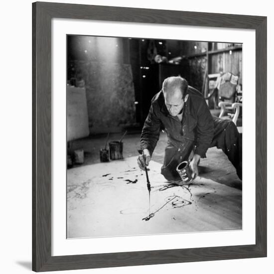 Painter Jackson Pollock Working in His Long Island Studio Adjacent to His Home-Martha Holmes-Framed Premium Photographic Print