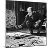 Painter Jackson Pollock Working in His Studio, Cigarette in Mouth, Dropping Paint Onto Canvas-Martha Holmes-Mounted Photographic Print
