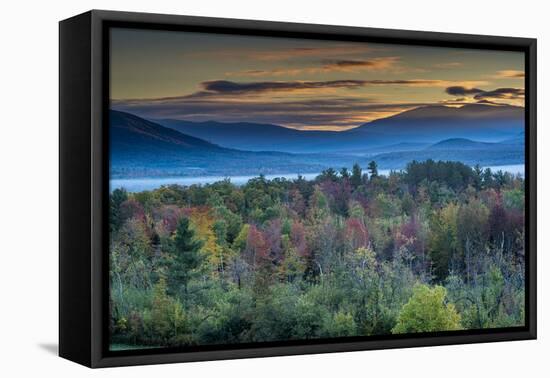 Painterly fall landscape with fog and fall foliage, Sugar Hill, White Mountains, New Hampshire-Howie Garber-Framed Premier Image Canvas