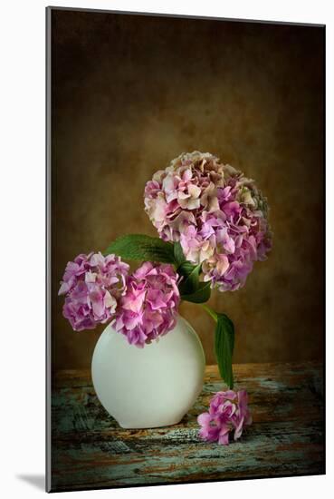 Painterly Textured Flower Still Life on Old Wooden Board-Anyka-Mounted Photographic Print