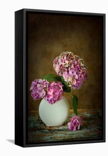 Painterly Textured Flower Still Life on Old Wooden Board-Anyka-Framed Premier Image Canvas