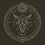 Vintage Thin Line Capricorn Zodiac Sign Label. Retro Vector Astrological Symbol, Mystic, Sacred Geo-painterr-Art Print