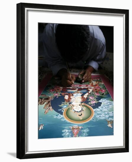 Painting a Thangka Depicting White Tara Goddess, Buddhist Symbol of Long Life, Bhaktapur-Godong-Framed Photographic Print