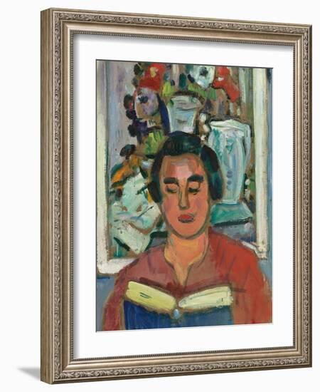 Painting and Book (Portrait of Miss Jean Mccaig)-George Leslie Hunter-Framed Giclee Print