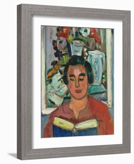 Painting and Book (Portrait of Miss Jean Mccaig)-George Leslie Hunter-Framed Giclee Print