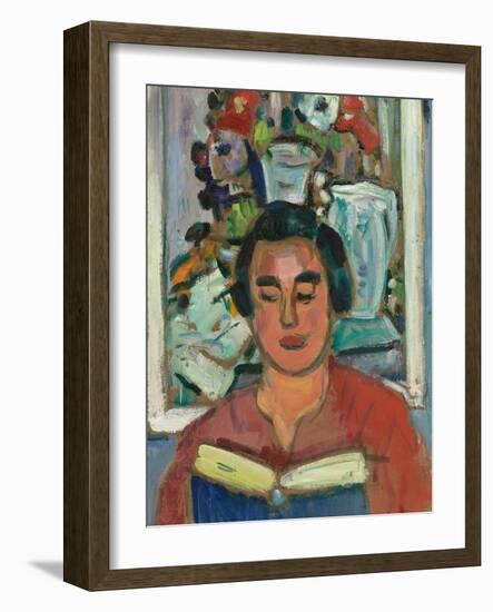 Painting and Book (Portrait of Miss Jean Mccaig)-George Leslie Hunter-Framed Giclee Print