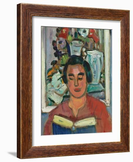 Painting and Book (Portrait of Miss Jean Mccaig)-George Leslie Hunter-Framed Giclee Print