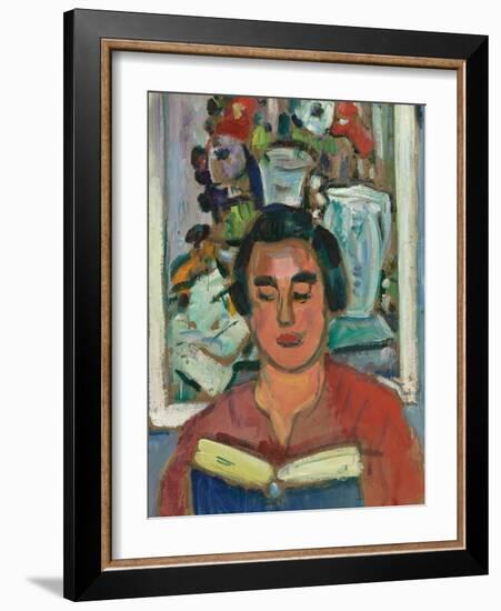 Painting and Book (Portrait of Miss Jean Mccaig)-George Leslie Hunter-Framed Giclee Print