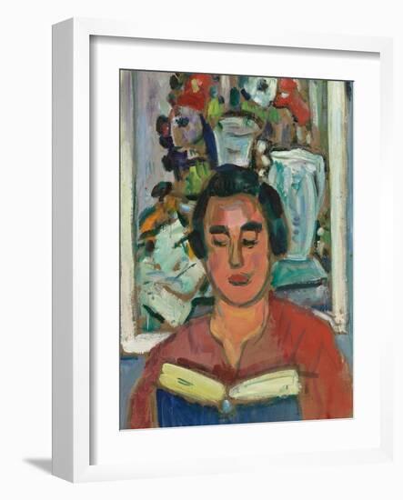 Painting and Book (Portrait of Miss Jean Mccaig)-George Leslie Hunter-Framed Giclee Print