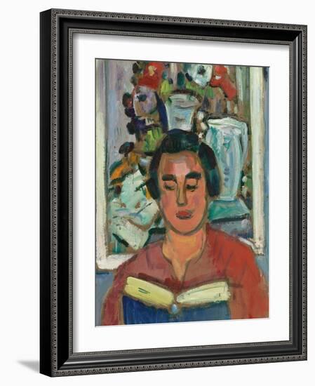 Painting and Book (Portrait of Miss Jean Mccaig)-George Leslie Hunter-Framed Giclee Print