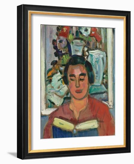 Painting and Book (Portrait of Miss Jean Mccaig)-George Leslie Hunter-Framed Giclee Print