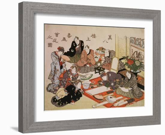 Painting and Calligraphy Party at the Manpachiro Teahouse, 1827-Utagawa Kunisada-Framed Giclee Print