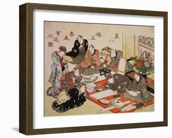 Painting and Calligraphy Party at the Manpachiro Teahouse, 1827-Utagawa Kunisada-Framed Giclee Print