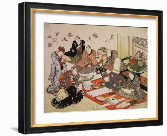 Painting and Calligraphy Party at the Manpachiro Teahouse, 1827-Utagawa Kunisada-Framed Giclee Print