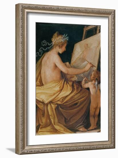 Painting, Assisted by a Cherub, Depicting Fame-Giovanni Mannozzi-Framed Giclee Print