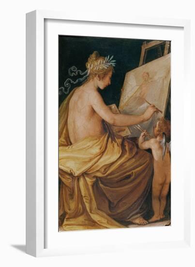 Painting, Assisted by a Cherub, Depicting Fame-Giovanni Mannozzi-Framed Giclee Print