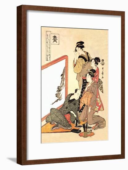 Painting at Home-Kitagawa Utamaro-Framed Art Print